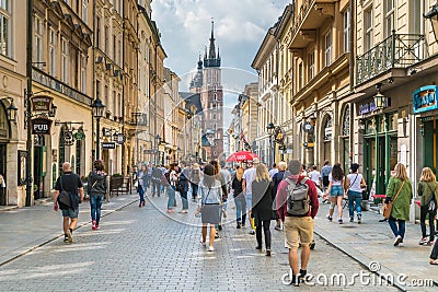 Krakau August 21st 2017: Tourists strawling on the FloriaÅ„ska s Editorial Stock Photo